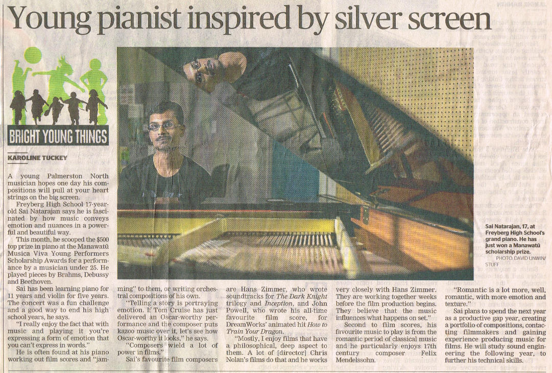 “Young pianist inspired by silver screen” (Manawatu Standard article, October 30, 2017)